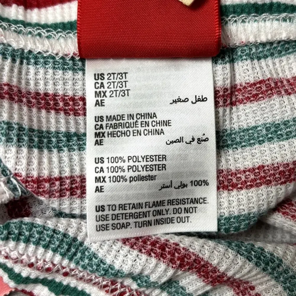 Christmas Candy Stripe Toddler 2T-3T Baby Thermal Henley Pajama Unisex NWT